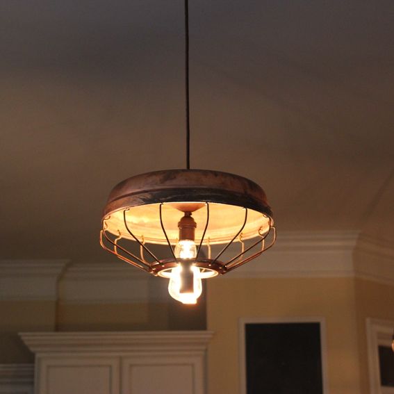 Custom Metal Upcycled Chicken Feeder Light In Rustic Finish Or Copper