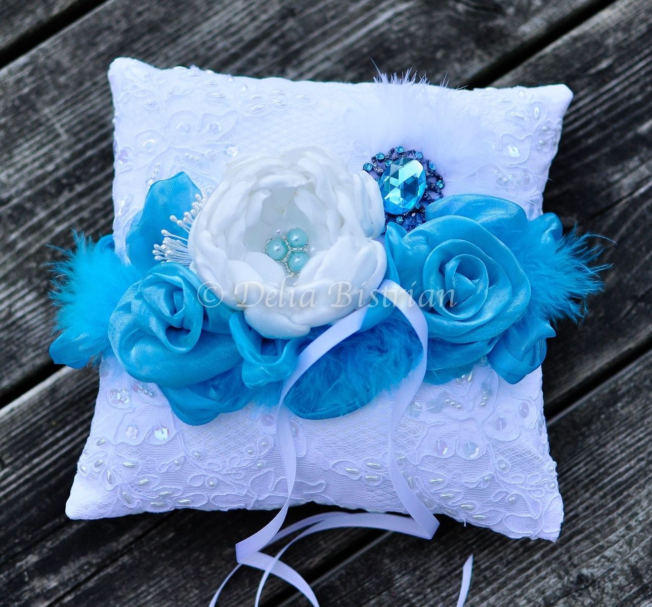 Custom Ring Bearer Pillow / Wedding Pillow Something Blue White