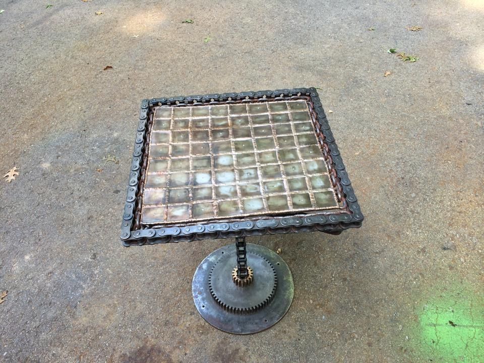 Reclamed Chain End Table/Chess Board