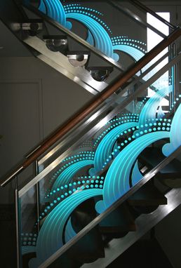 Custom Made Illuminated Carved / Etched Glass - Staircase