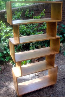 Custom Made Solid Cherry Mid Century Bookcase Or Room Divider With Extra High Bottom Shelf Custom Made