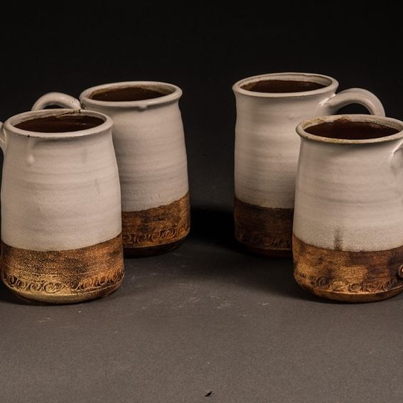 Hand Crafted Set Of 4 Large Clay Coffee Mugs by Shack Art Studios