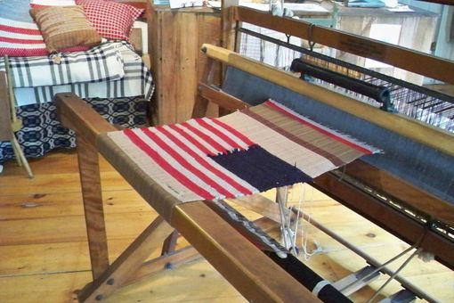 Custom Made Country Folk Art Flag Red White And Blue Woven Wool 10 X 15 Wall Hanging Recycled Wool