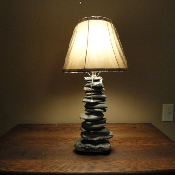 Hand Crafted Stacked Stone Lamp by Stone Lamp Guy