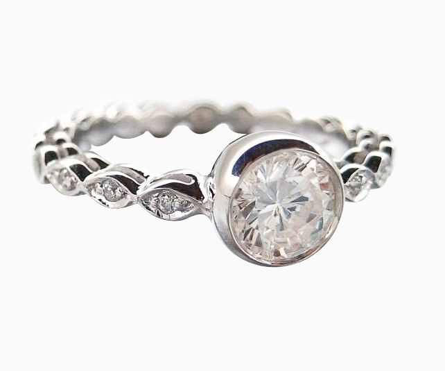 Custom Made White Sapphire Diamond  14k White Gold Engagement Ring