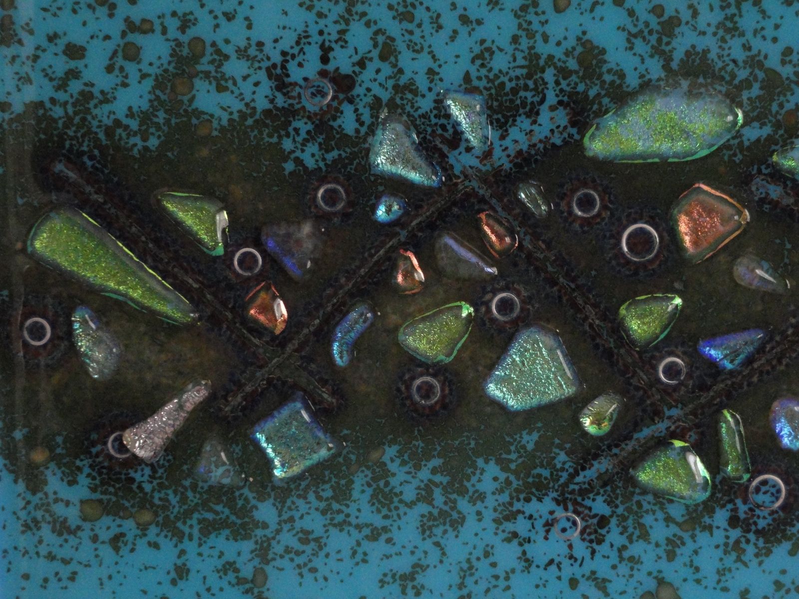 Hand Made Fused Art Glass Tile With Dichroic Inclusion by Krucial