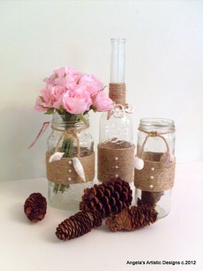 Custom Made Jute-Wrapped Bottle Centerpiece In Set Of Three