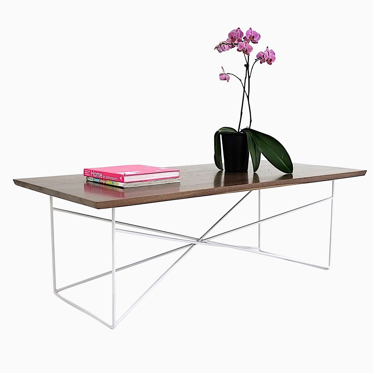 The Miami: Mid Century Modern Solid Walnut Coffee Table With White Steel Base