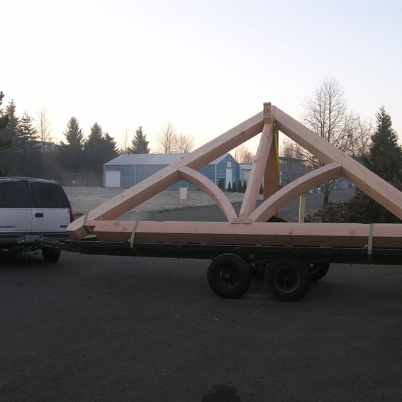 Hand Made Timber Frame Trusses With Iron Truss Plates by Master Woodworks, Inc.