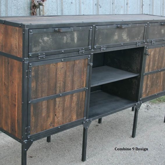 Custom Made Buffet/Hutch. Vintage Industrial/Mid Century Modern. Steel