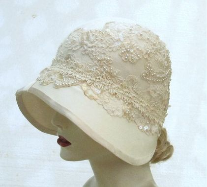 Custom Made Vintage Style Buckram Ivory Cloche Wedding Hat