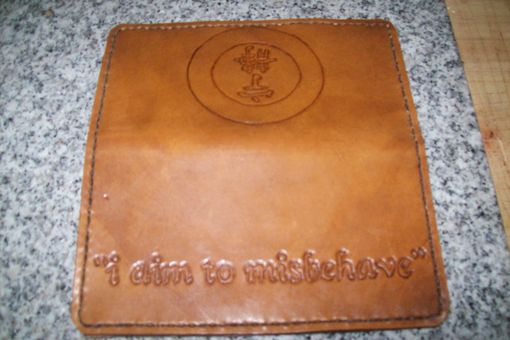 Custom Made Custom Leather Biker Wallet With Serenity Symbol And Quote