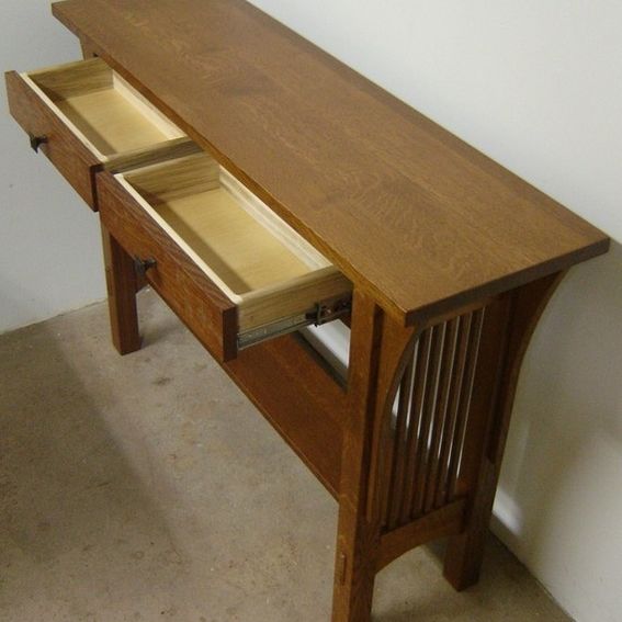 Custom New Solid Quarter Sawn White Oak Mission Style Sofa Table Hall