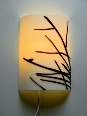 Custom Made Sparrow Silhouette Fused Glass Wall Sconce