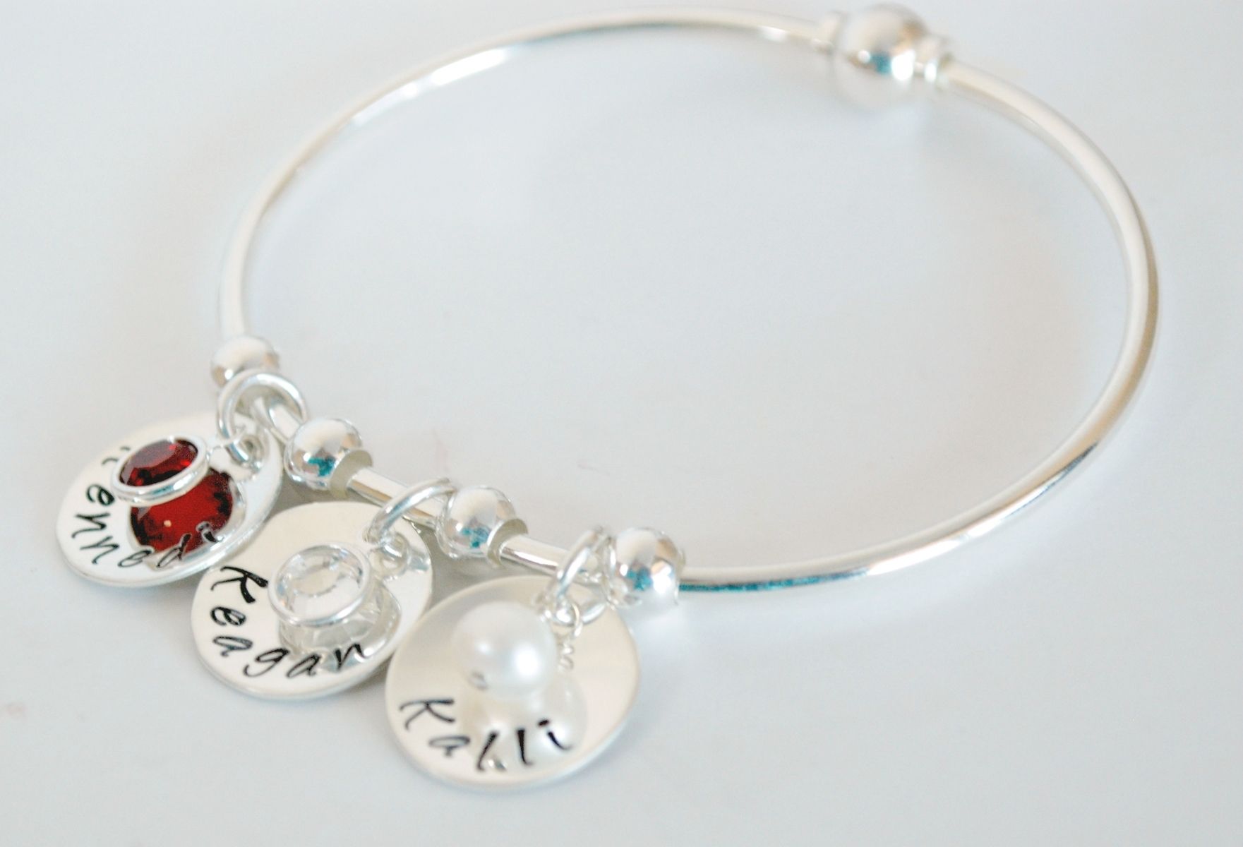 Hand Crafted Personalized Bangle Bracelet With Name Charms by Studio