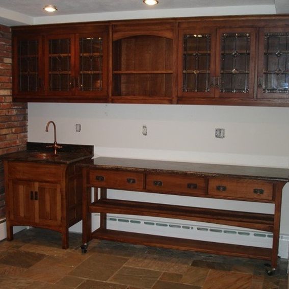 Hand Made Arts And Crafts Quartersawn Oak Bar, Sink, & by