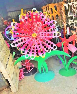 Custom Made Large Metal Flower Outdoor Sculpture By Raymond Guest