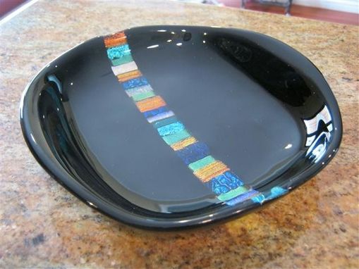 Custom Made Dichroic Inset Fused Glass Black Bowl