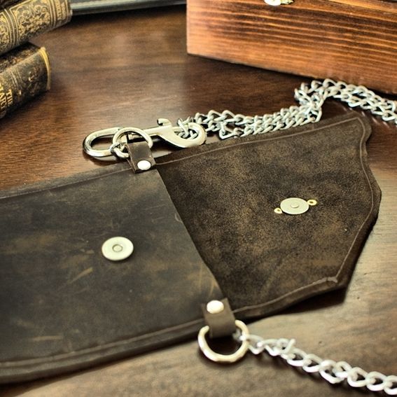 Custom Made Devon Belted Leather Wallet With Chain And Vintage Key Hole by Divina Denuevo ...