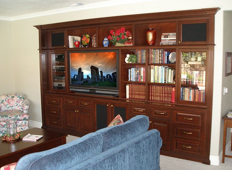 Handmade Custom Built Entertainment Center With Bookcases And Lighted Display Space by Diamond