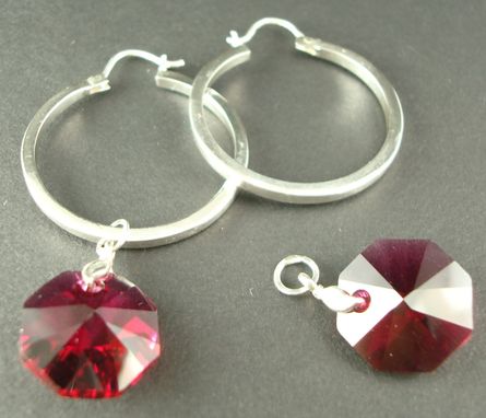 Custom Made Sterling Silver Hoops With Red Swarovski Charm