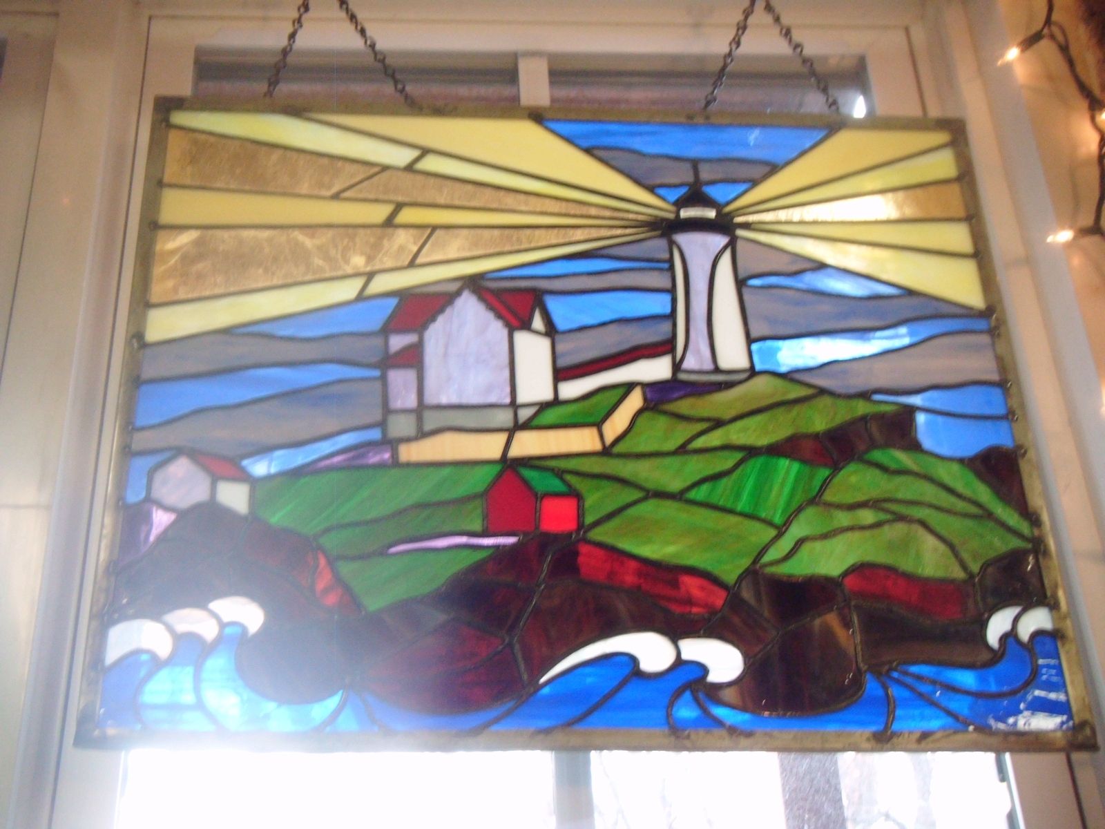 Hand Crafted Nubble Light, York,Maine Stained Glass Window by Cat's Eye