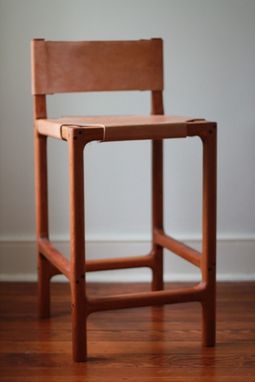 Custom Made Cherry And Leather Counter Stool