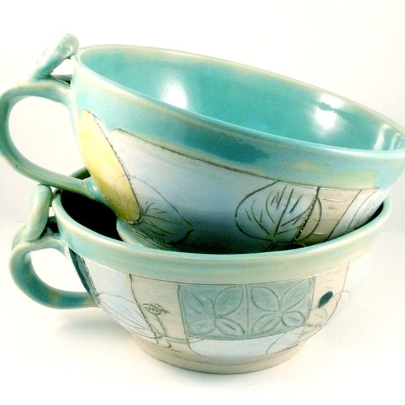 Custom Made Two Soup Mugs / Large Latte Cups Teacups / Bowl With Handle