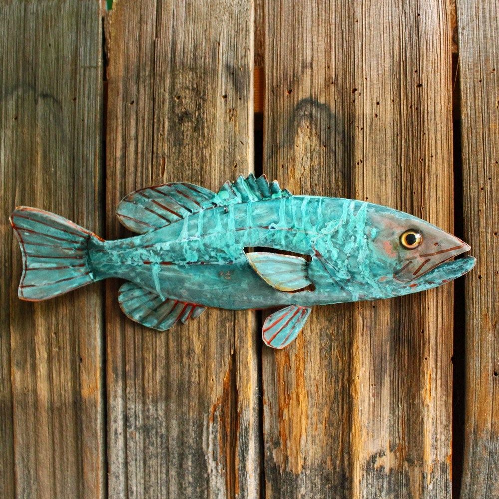 Custom Repurposed Copper Fish Sculpture With Glass Eye by Metal Art by