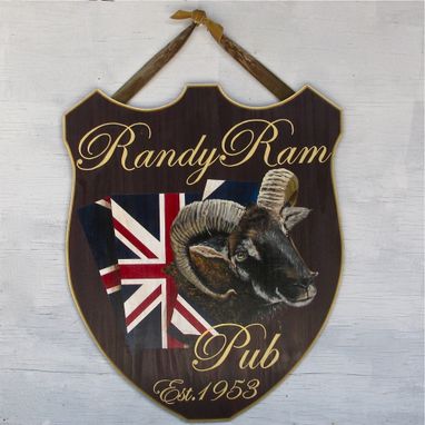 Custom Made Pub Sign Ram Painting On Reclaimed Wood