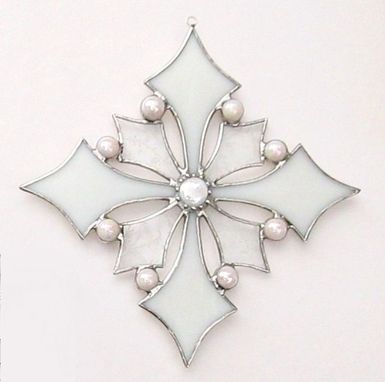 Custom Made Snowflake-Victorian -In Textured Clear And Snow White Stained Glass