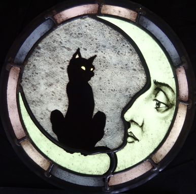 Custom Made Cat And Moon Stained Glass