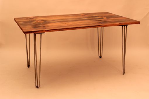 Custom Made Dt-65 Old Pine Top W/Mid-Century Modern Stainless Steel Hairpin Legs