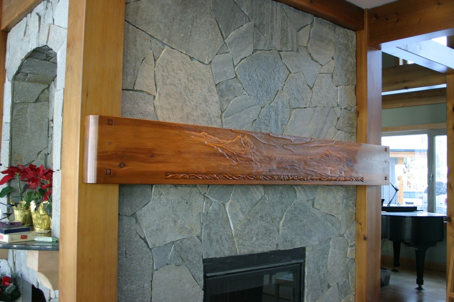 Handmade Hand Carved Mantel "Mountain View" by Mk Carving And Sculpting