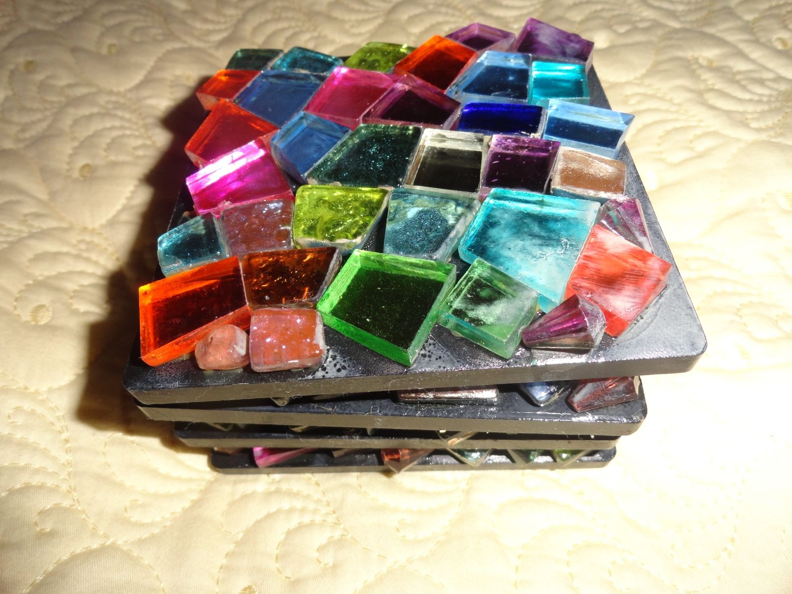 Buy Handmade 4 X 4 Mosaic Glass Colored Coasters, made to order from