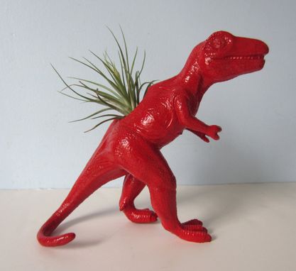 Custom Made Upcycled Dinosaur Planter - Extra Large Red T Rex With Air Plant