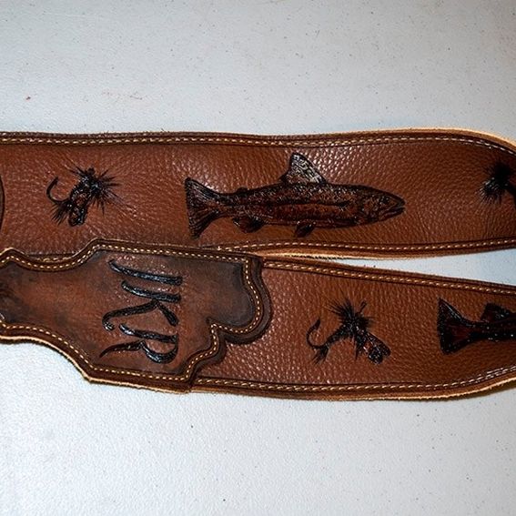 Handmade Personalized Leather Guitar Strap With Name And Artwork In