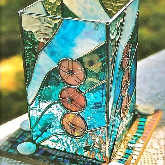 Custom Stained Glass Lantern With Art Glass Mosiac Base Sand Dolloars