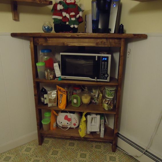 Custom Rustic Kitchen Corner Shelf And Microwave Stand by Cooper's