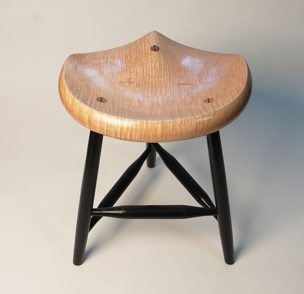 Custom Garny Guitar Stool Tiger Maple Tripod Stool by GARNY & Co
