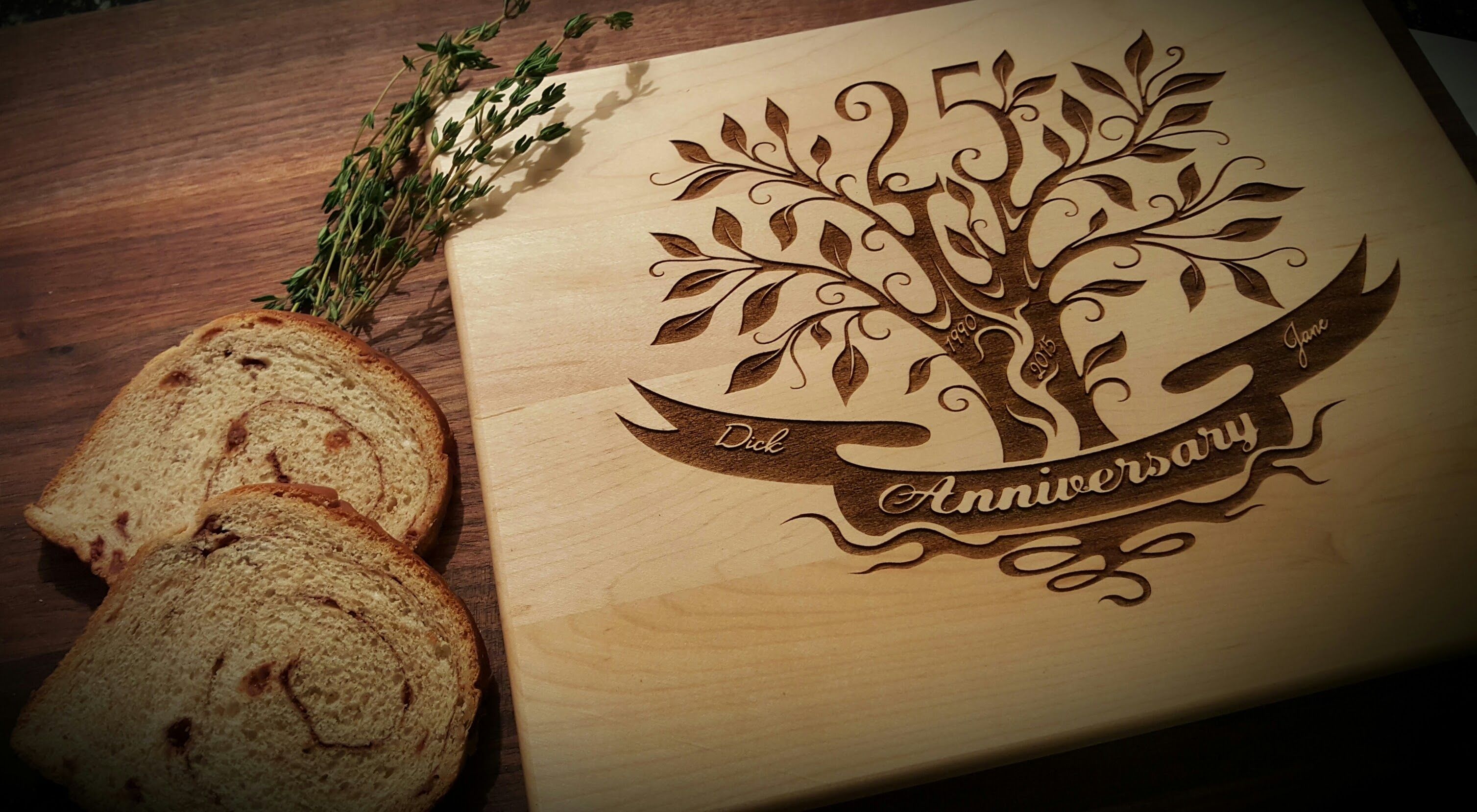 Hand Crafted 25th Wedding Anniversary Personalized Maple Cutting Board By Northbeachart 