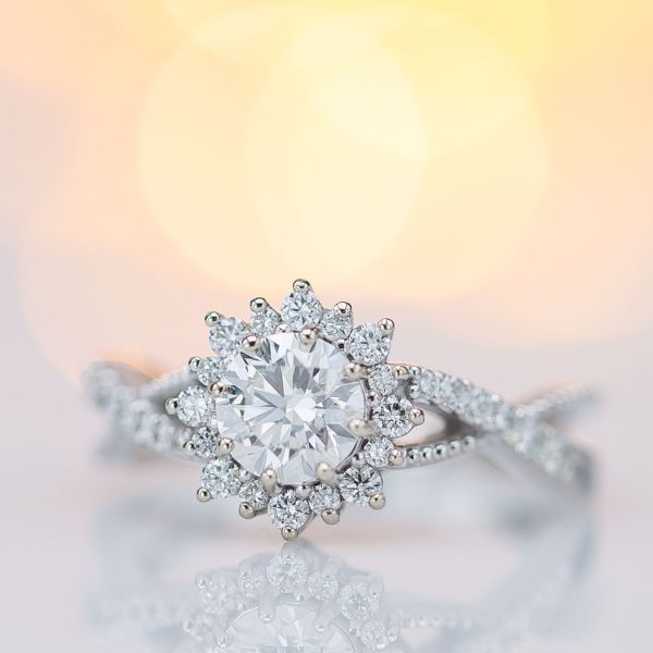 This sunburst halo is a popular vintage-inspired style of halo to add incredible, stylish sparkle to a ring's design.