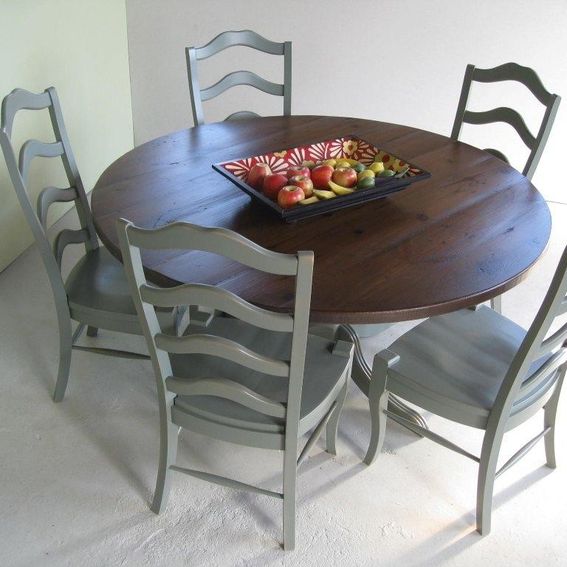 Custom Round Farm Table With Pedestal Base And Matching Chairs by