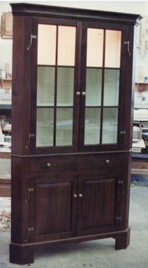 Custom Made Walnut Corner Cupboard W/ Glass Doors