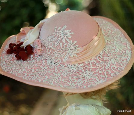 Custom Made Vintage 1900s Edwardian Victorian Hat Wide Brim Velvet Lace Flowers