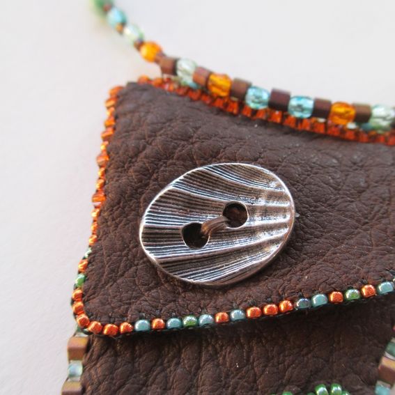 Custom Beaded Leather Medicine Bag Necklace With Stone by Anicca
