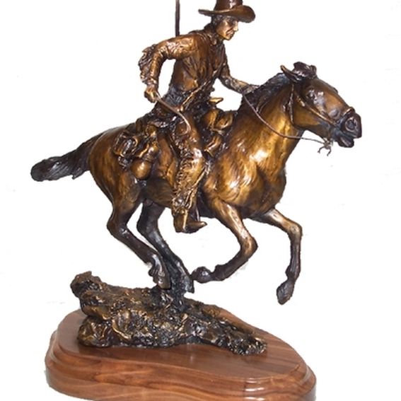 Custom Bronze Sculpture, Western Horse And Rider by Hamari Design