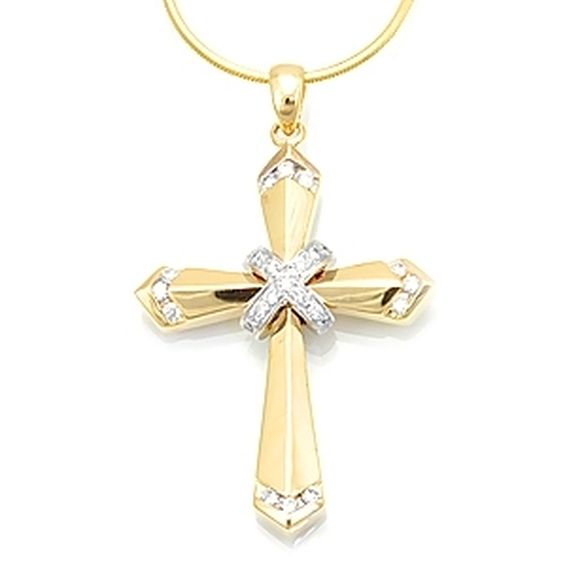 Hand Made Diamond Cross Pendant In 14k Yellow Gold by KR Jewelry