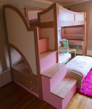 Custom Made Girl's Twin Loft  / Bunk Bed With Stairs, Futon And Desk