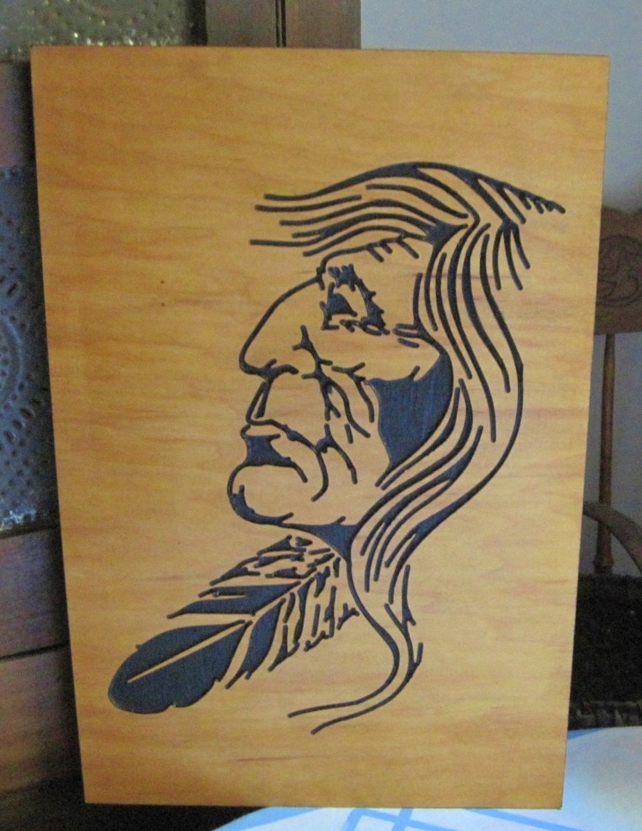 Custom Native American Indian Handmade Wood Carving Wall Art by